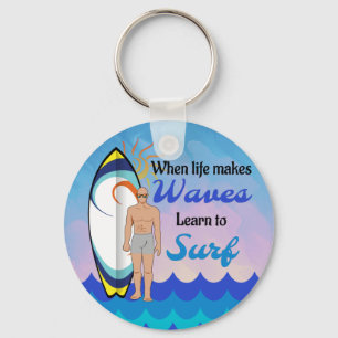Surfboard Ocean Waves Blauw Motivatie Quote Sleutelhanger