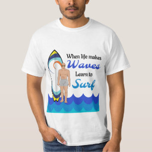 Surfboard Ocean Waves Blauw Motivatie Quote T-shirt