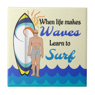 Surfboard Ocean Waves Blauw Motivatie Quote Tegeltje
