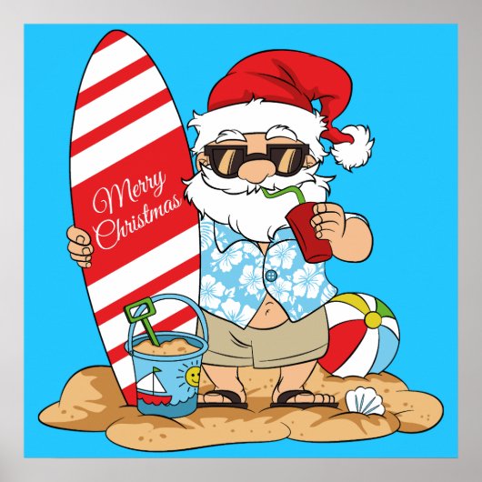Surfboard Santa Poster (Voorkant)