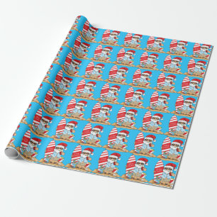 Surfboard Santa Wrapping Papier