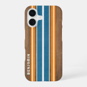  Surfboard Stripes - Aangepaste naam iPhone 16 Hoesje (Achterkant)