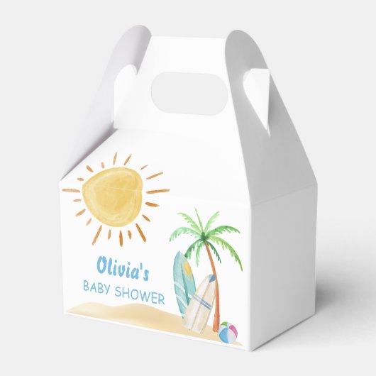 Surfboard Sunshine Beach Palm Tree Baby shower Bedankdoosjes (Voorkant Zijde)