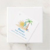 Surfboard Sunshine Beach Palm Tree Baby shower Bedankjes Labels (In situ)