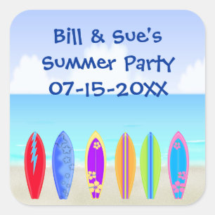 Surfboards Beach Party Favor Vierkante Sticker
