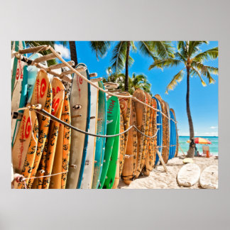 Surfboards in Waikiki Beach, Hawaii Poster