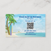 Surfbord en palmbomen | QR-code Tropisch strand Visitekaartje (Voorkant)
