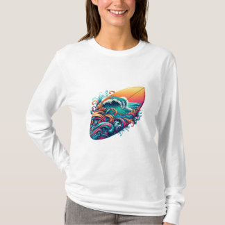 Surfbrett mit Wellen T-shirt