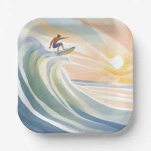 Surfdagen Oceaan Golf Surf Aquarel Papieren Bordje
