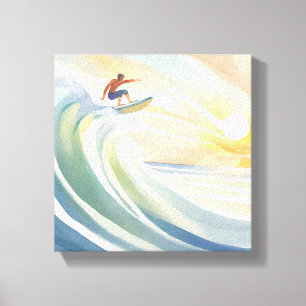 Surfdagen Oceaan Golf Surf Waterverf Canvas Afdruk