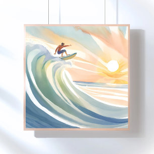 Surfdagen Oceaan Golf Surf Waterverf Perfect Poster