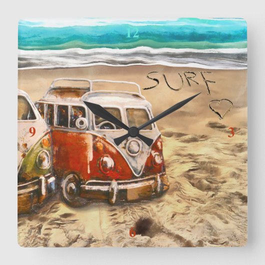 Surfduden Vierkante Klok (Voorkant)