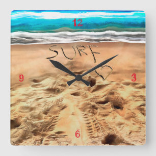 Surfduden, vierkante wandklok klok