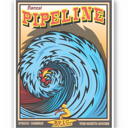 SURFEN BANZAI PIPELINE HAWAÏ STICKER (Voorkant)
