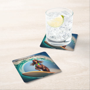 Surfen Dachshund Drink Coasters Vierkante Kartonnen Onderzetter