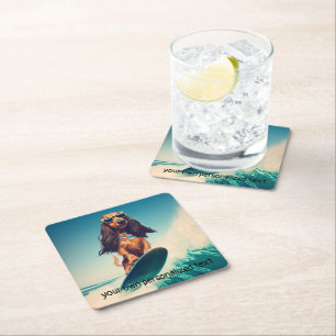 Surfen Dachshund Drink Coasters Vierkante Kartonnen Onderzetter