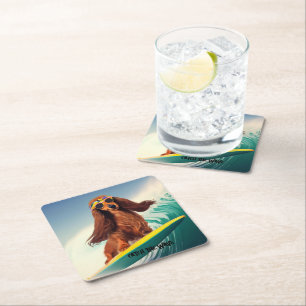 Surfen Dachshund Drink Coasters Vierkante Kartonnen Onderzetter
