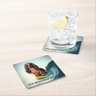 Surfen Dachshund Drink Coasters Vierkante Kartonnen Onderzetter