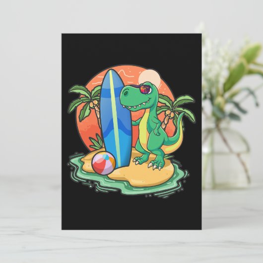 Surfen Dinosaurus Grappige Strand Vakantie Dier Gr Kaart (Staand voorkant)