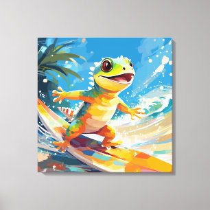 Surfen gekko rijden de golven canvas afdruk
