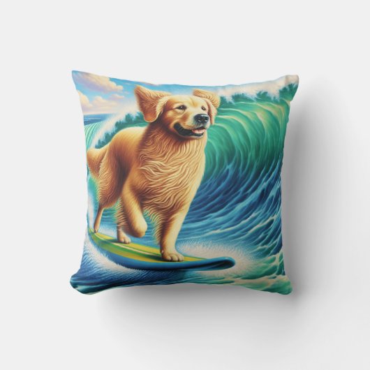 Surfen Golden Retriever Kussen (Voorkant)