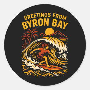 Surfen Groeten van Byron Y Vintage Dames Surf Ronde Sticker