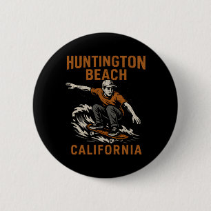 Surfen Huntington Beach California Vintage Heren T Ronde Button 5,7 Cm