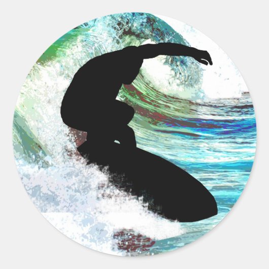 Surfen in Curling Wave Ronde Sticker (Voorkant)