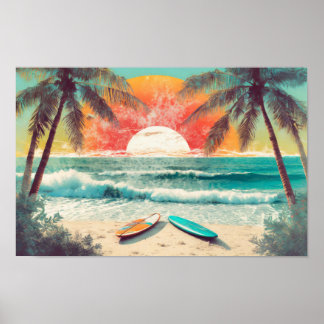 Surfen in de zonsondergang poster