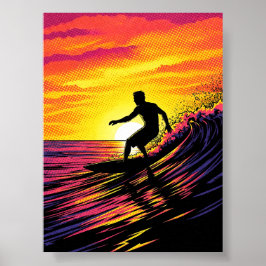 Surfen in een Sunset pop-art Poster