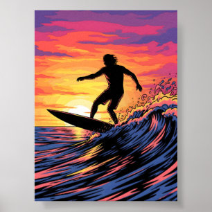 Surfen in een Sunset pop-art Poster