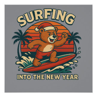 Surfen in het Nieuwe Jaar- Retro 80s Vintage Beer Perfect Poster