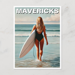 Surfen in Mavericks Californië Surfer Girl Wave Briefkaart