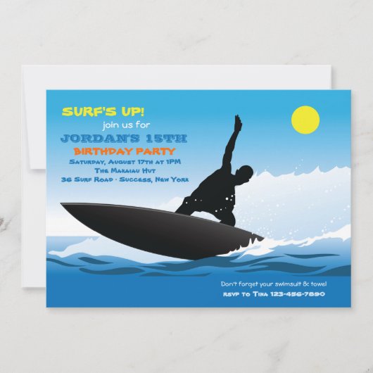 Surfen Leuk Verjaardagsfeestje Uitnodiging (Voorkant)