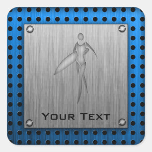 Surfen meisje; geborsteld metaal-look vierkante sticker