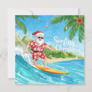 Surfen met Kerst in Hawaï Tropische Kerstman Vakan Feestdagenkaart