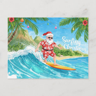 Surfen met Kerst in Hawaï Tropische Kerstman Vakan Feestdagenkaart