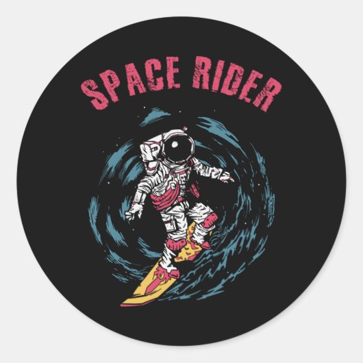 Surfen op de ruimtevaart ronde sticker (Voorkant)