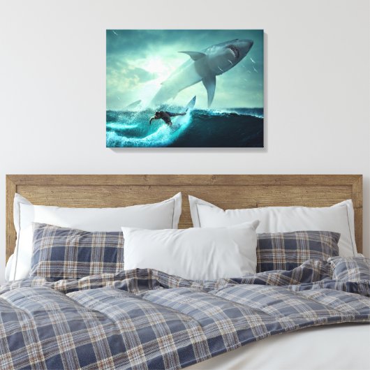 Surfen op haaien canvas afdruk (Insitu (Slaapkamer))