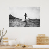 Surfen op Honolulu Hawaii Longboard Surfer Poster (Keuken)