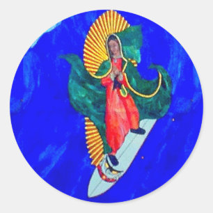 surfen op nun - heilige op blauwe golflengte ronde sticker