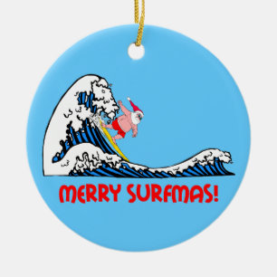 surfen op santa keramisch ornament