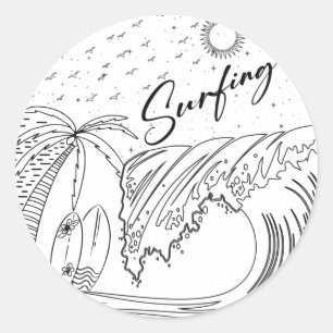 surfen op surfen op leuke T-shirt Ronde Sticker