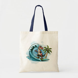 Surfen op tropische dinosaurus tote bag
