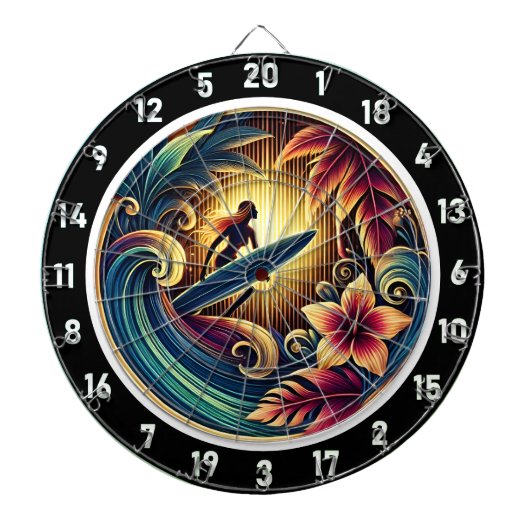 Surfen op Wave met Sunset Vibes Dartbord (Voorkant)