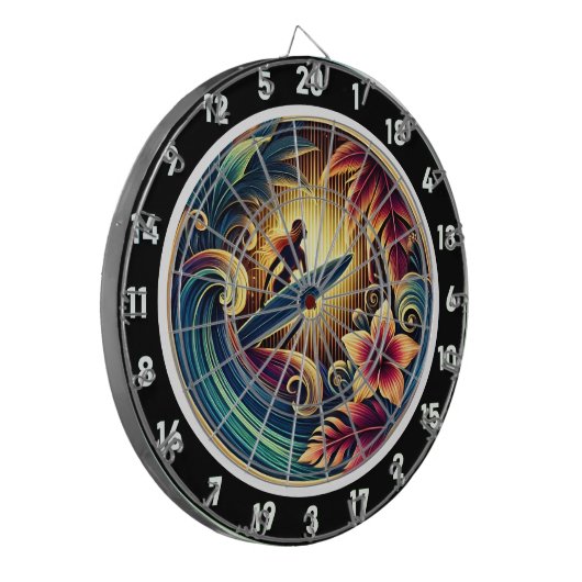 Surfen op Wave met Sunset Vibes Dartbord (Voorkant Links)