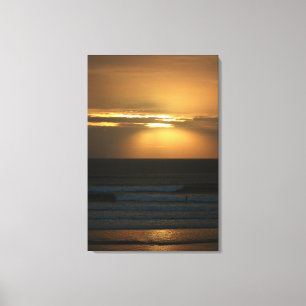 Surfen op zonsondergang canvas afdruk