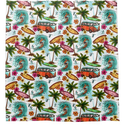 Surfen/Retro van Shower Curtain Douchegordijn (Voorkant)