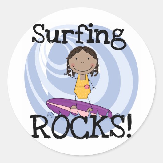 Surfen Rocks Afro-Amerikaans Meisje Tshirts Ronde Sticker (Voorkant)