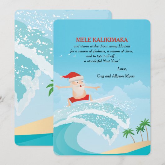 Surfen Santa Christmas Kaart (Voorkant / Achterkant)